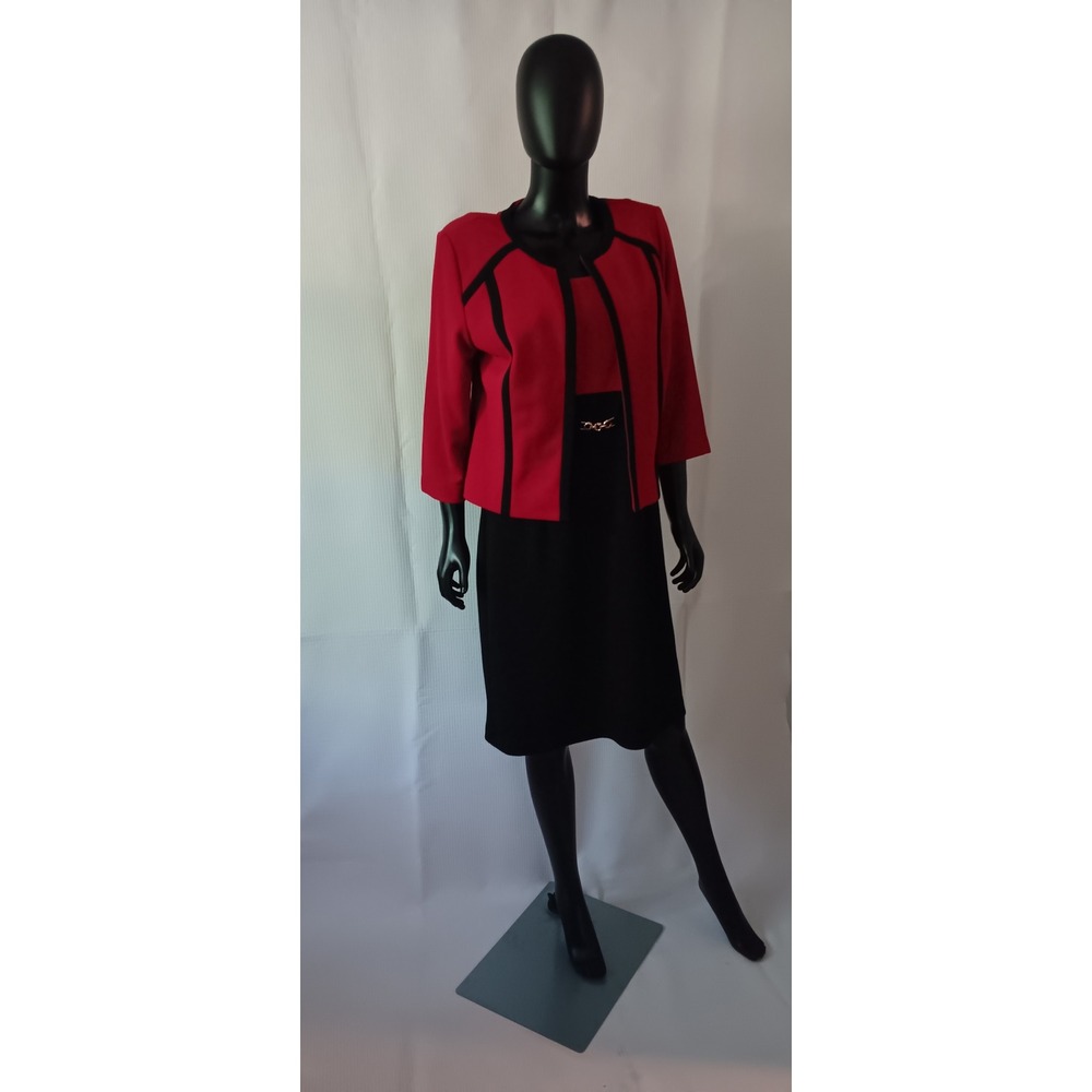 Studio One New York Womens Black Red Sheath Jacket Dress Set Size 14
